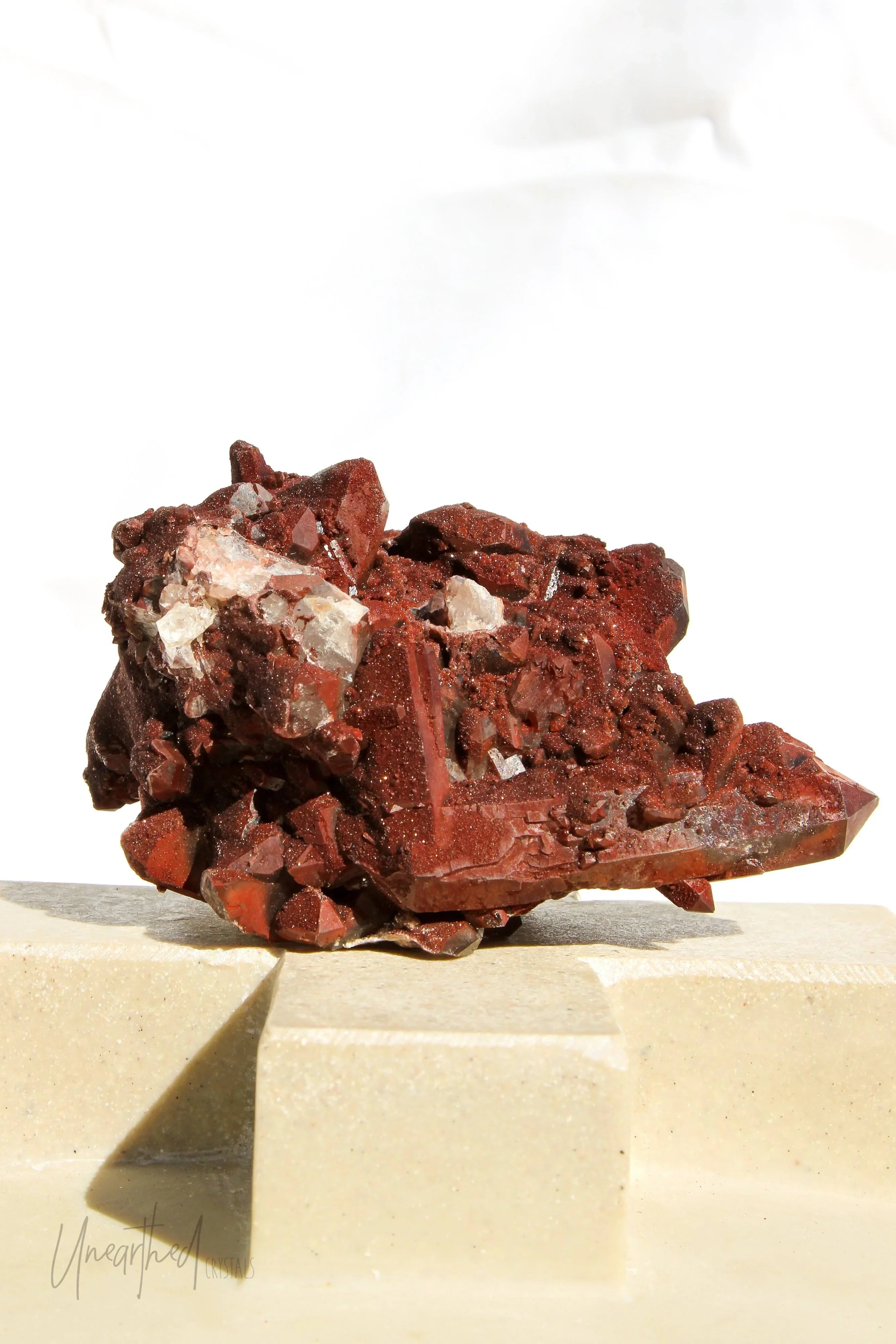 Moroccan Red Hematite (Ferruginous) Quartz Cluster – Unearthed