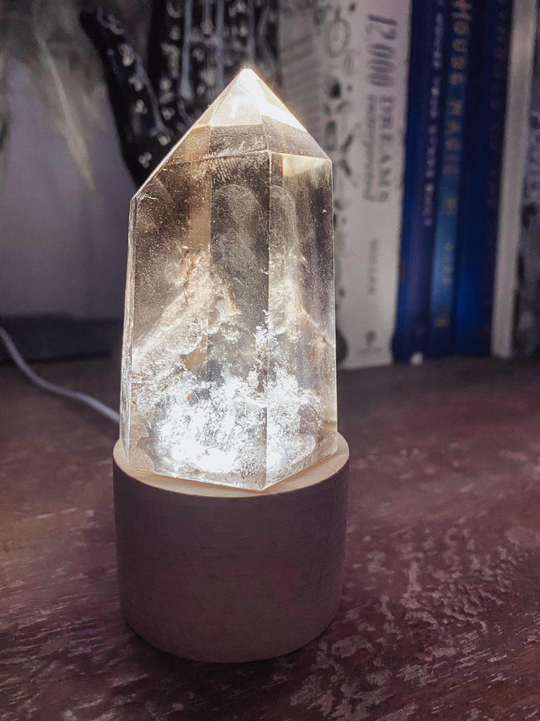 Round Wooden USB Lamp Base | Small - Unearthed Crystals