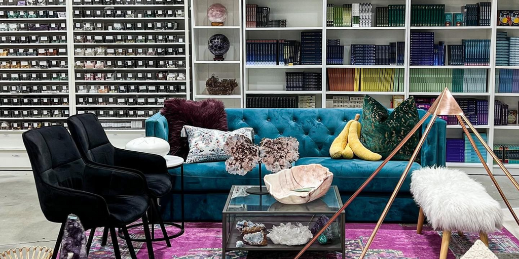 Colourful Lounge room in a crystal shop