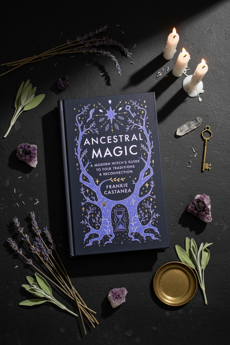 Book titled 'Ancestral Magic' by Frankie Castanea on a white background