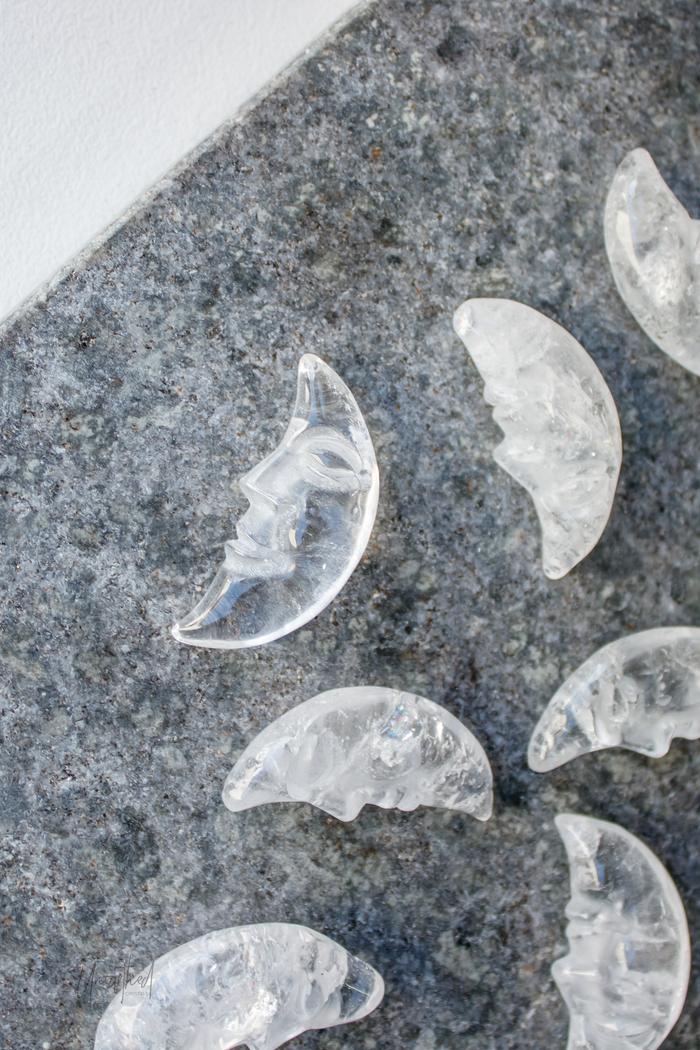 Clear Quartz Moon Face Carving
