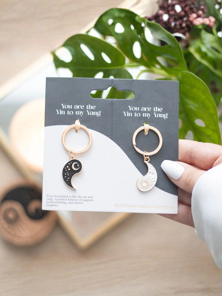 Keyrings on a card with decorative background