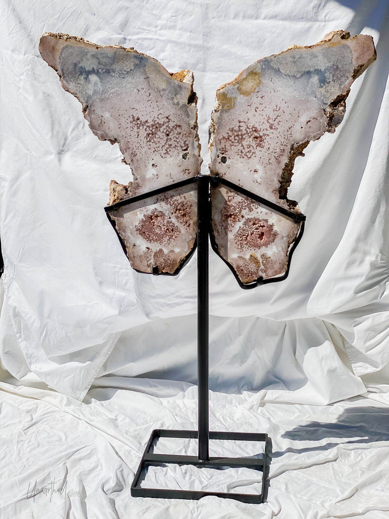 Pink Amethyst Butterfly Wings on Metal Stand - Unearthed Crystals