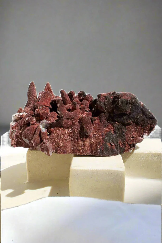 Moroccan Red Hematite (Ferruginous) Quartz Cluster – Unearthed Crystals