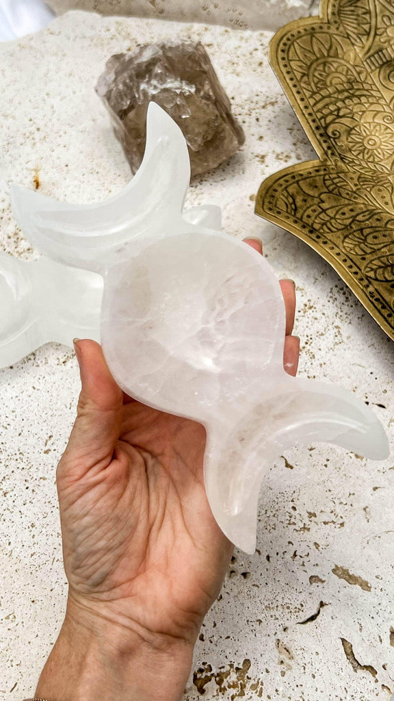 Selenite Moon Phases Trinket Bowl | Medium - Unearthed Crystals