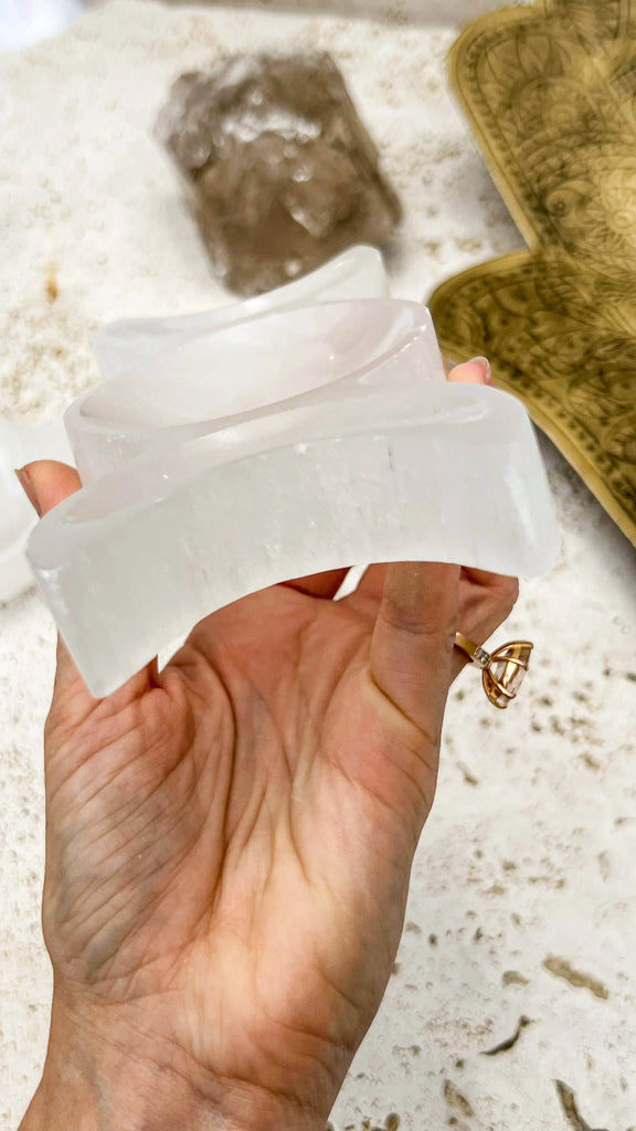 Selenite Moon Phases Trinket Bowl | Medium - Unearthed Crystals