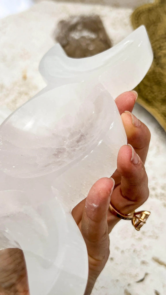 Selenite Moon Phases Trinket Bowl | Medium - Unearthed Crystals