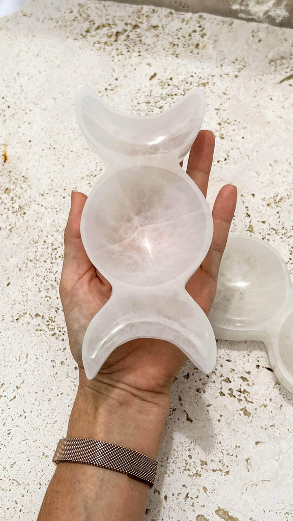 Selenite Moon Phases Trinket Bowl | Medium - Unearthed Crystals