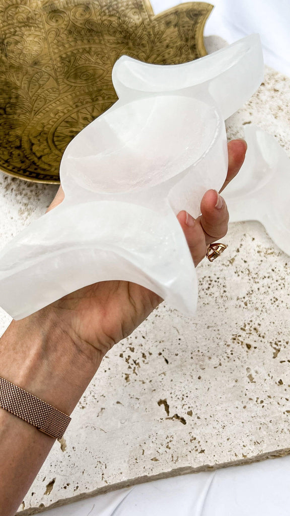 Selenite Moon Phases Trinket Bowl | Large - Unearthed Crystals