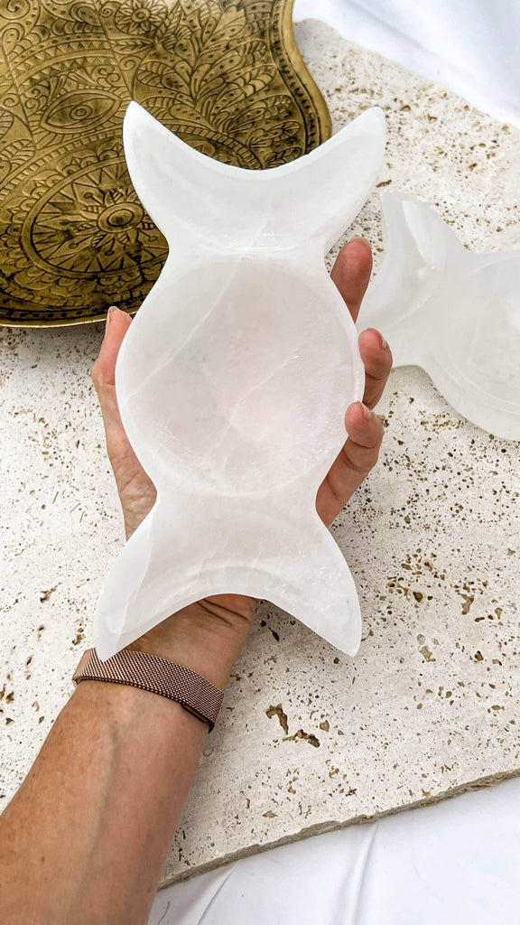 Selenite Moon Phases Trinket Bowl | Large - Unearthed Crystals