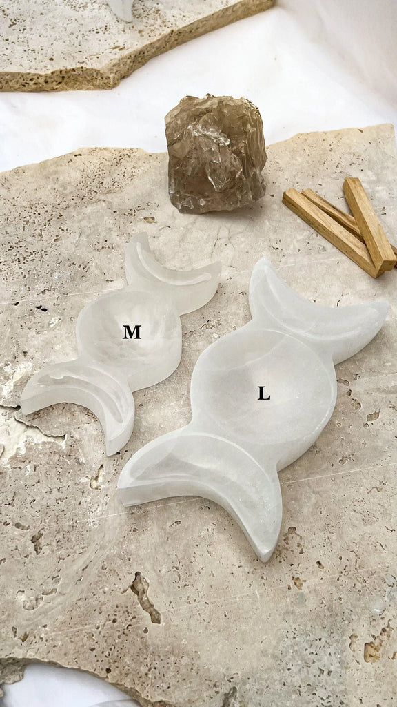 Selenite Moon Phases Trinket Bowl | Large - Unearthed Crystals