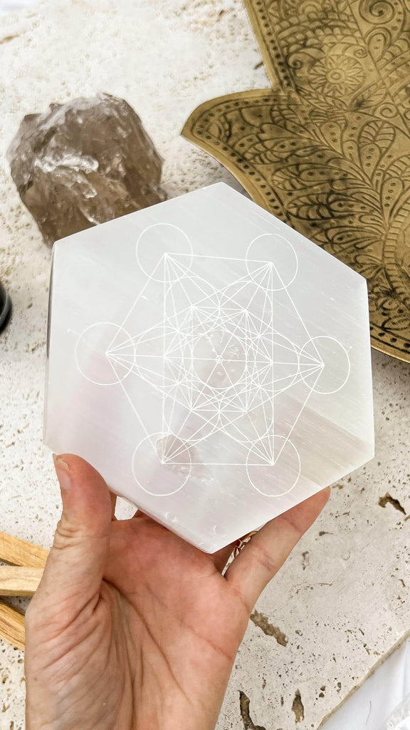 Selenite Hexagon Charging Plate | Magical | Large - Unearthed Crystals