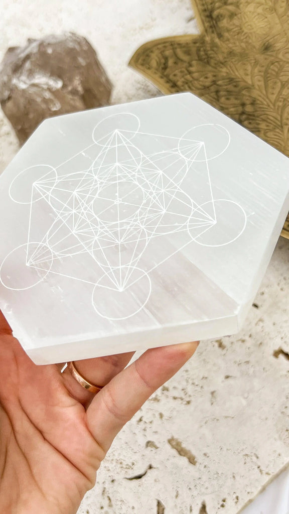 Selenite Hexagon Charging Plate | Magical | Large - Unearthed Crystals