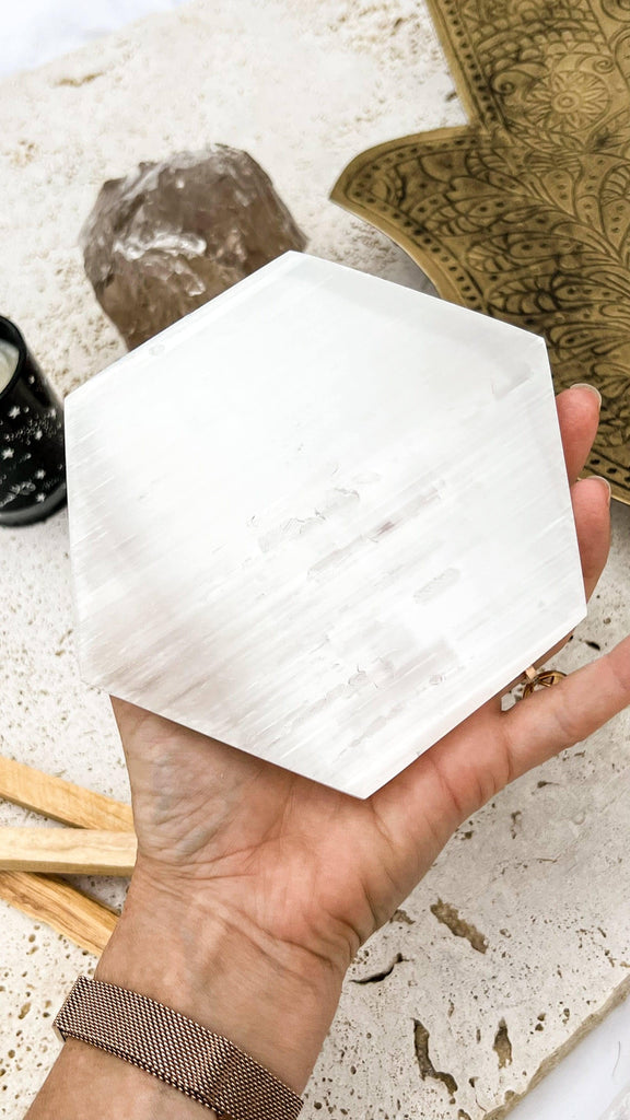 Selenite Hexagon Charging Plate | Magical | Large - Unearthed Crystals