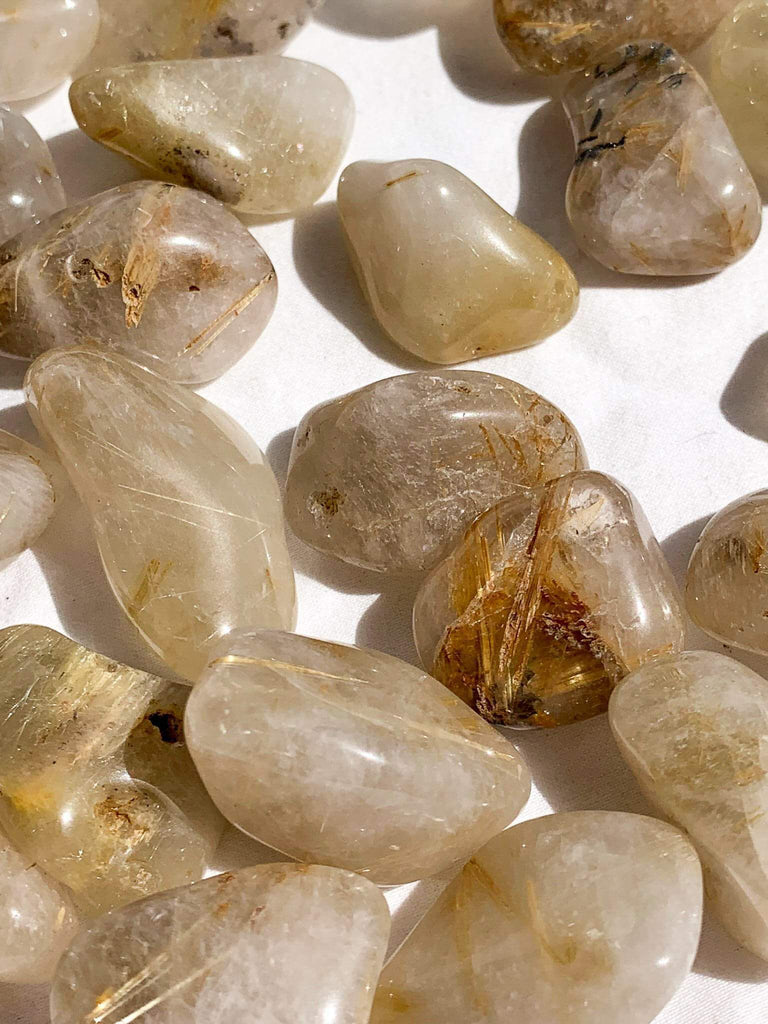 Golden Rutile in Quartz Tumbles | Small - Unearthed Crystals