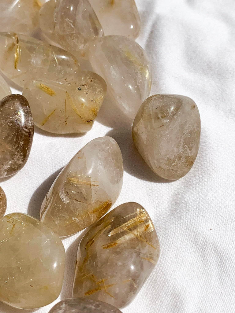 Golden Rutile in Quartz Tumbles | Small - Unearthed Crystals