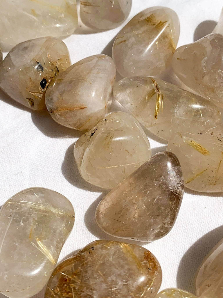 Golden Rutile in Quartz Tumbles | Small - Unearthed Crystals