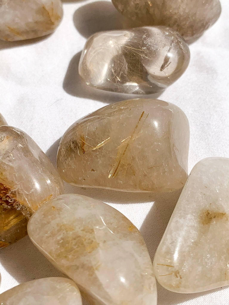 Golden Rutile in Quartz Tumbles | Small - Unearthed Crystals