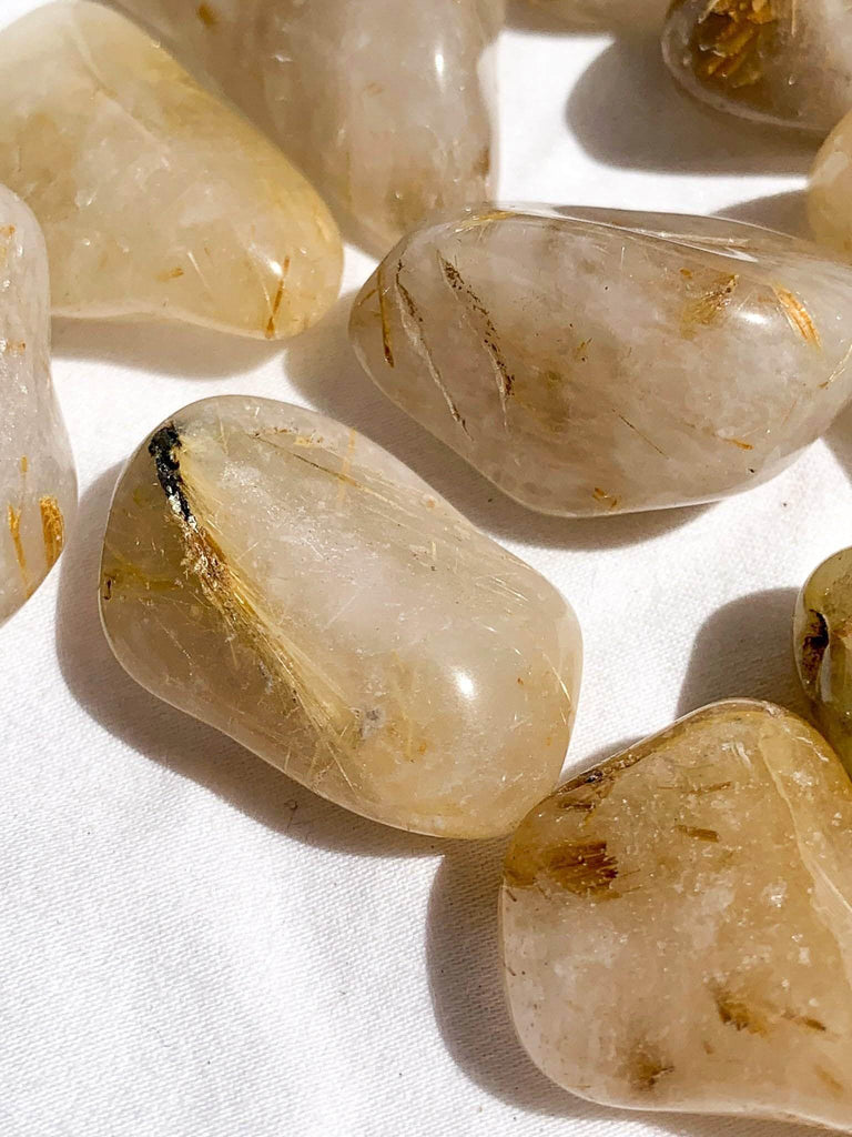 Golden Rutile in Quartz Tumbles | Small - Unearthed Crystals