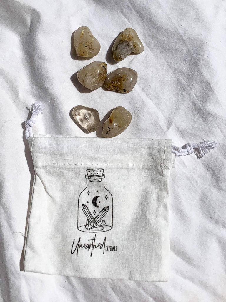 Golden Rutile in Quartz Tumbles | Small - Unearthed Crystals