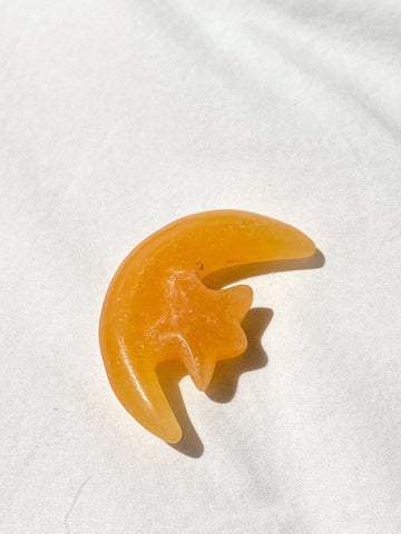 Orange Calcite Moon and Star Carving - Unearthed Crystals
