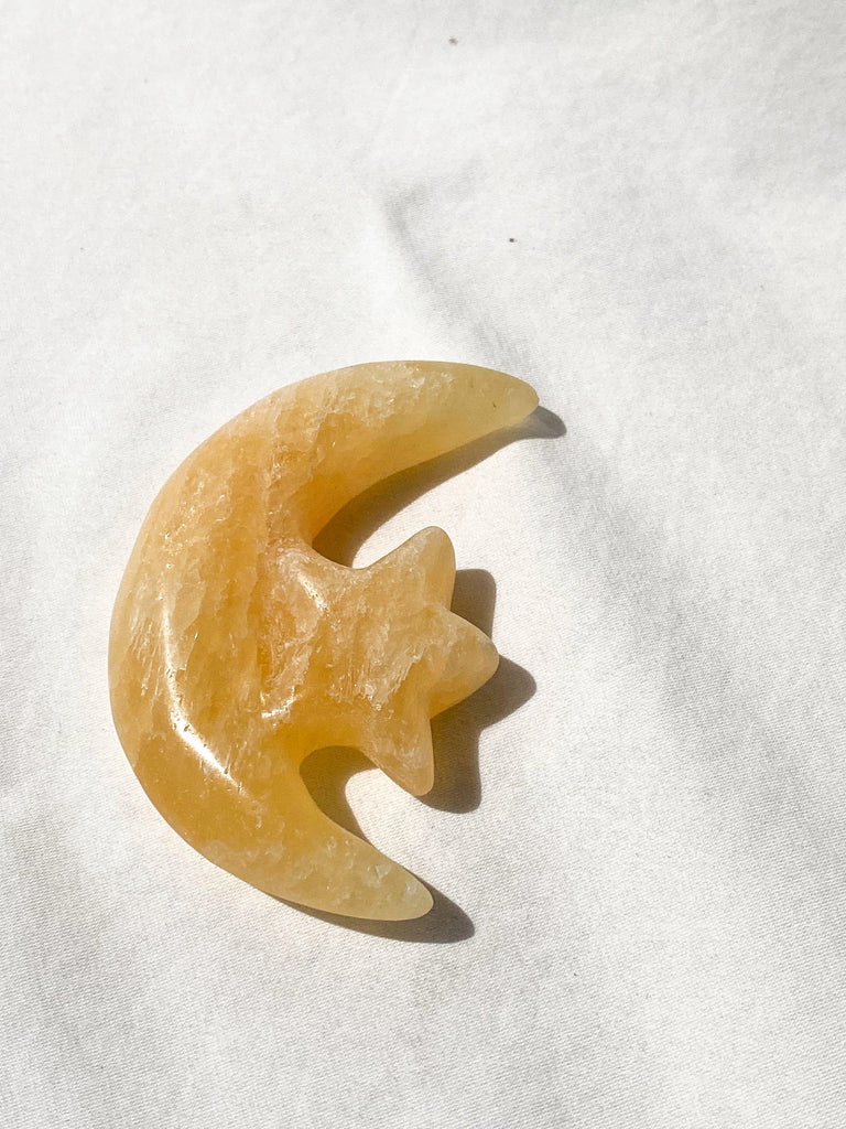 Orange Calcite Moon and Star Carving - Unearthed Crystals