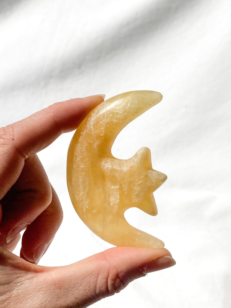 Orange Calcite Moon and Star Carving - Unearthed Crystals