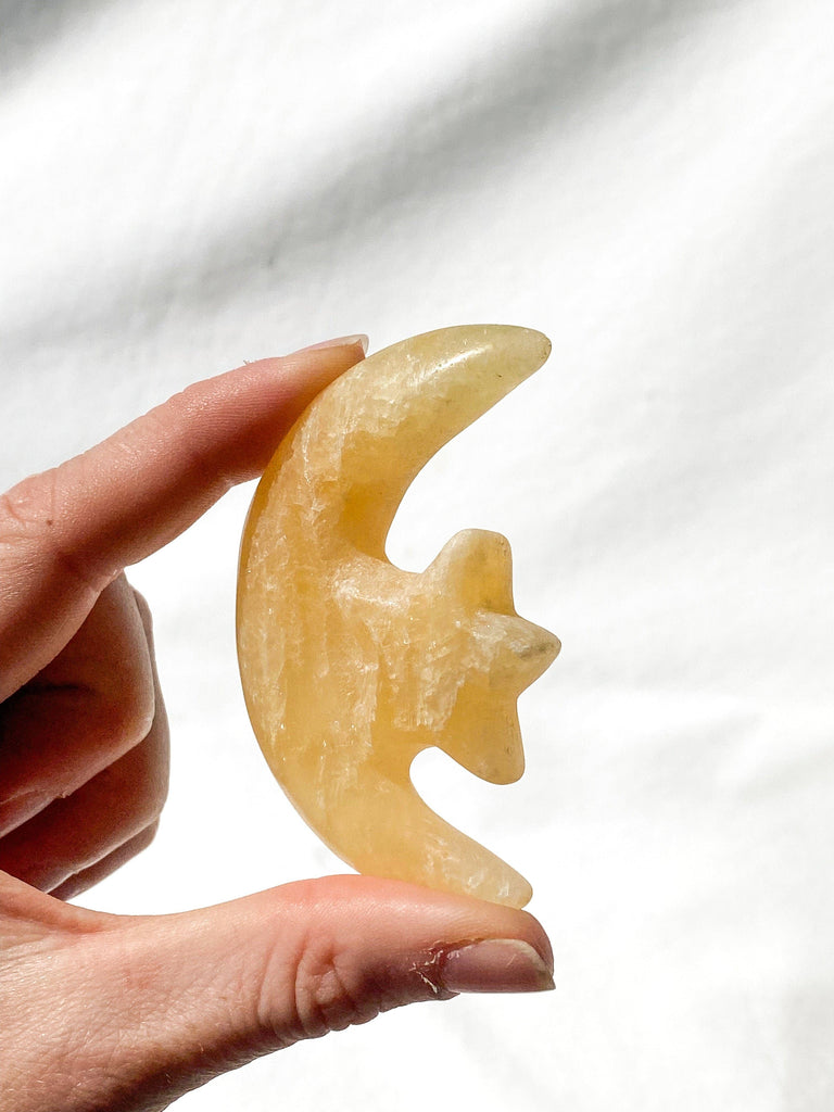 Orange Calcite Moon and Star Carving - Unearthed Crystals