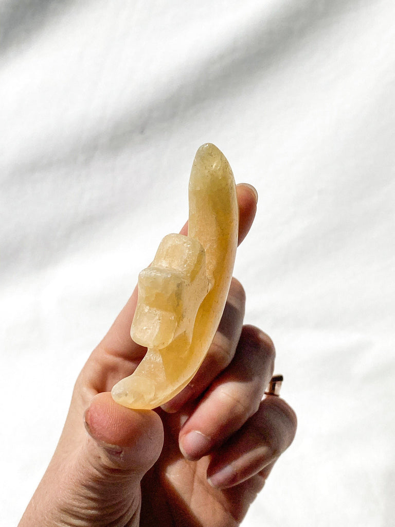 Orange Calcite Moon and Star Carving - Unearthed Crystals