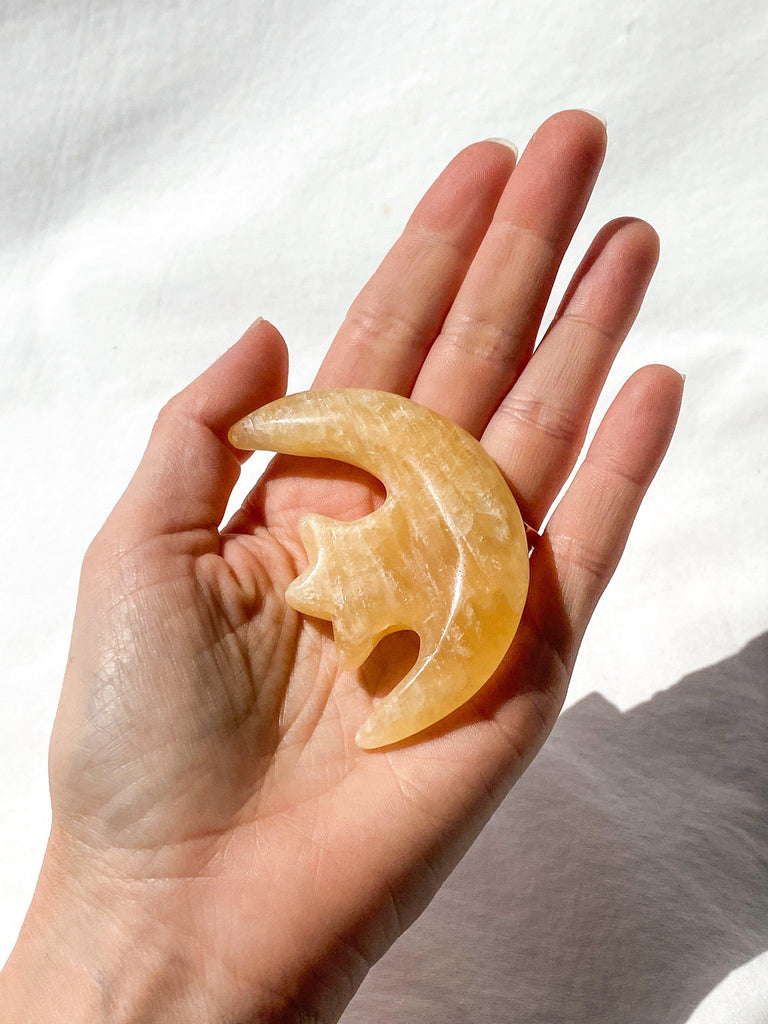 Orange Calcite Moon and Star Carving - Unearthed Crystals