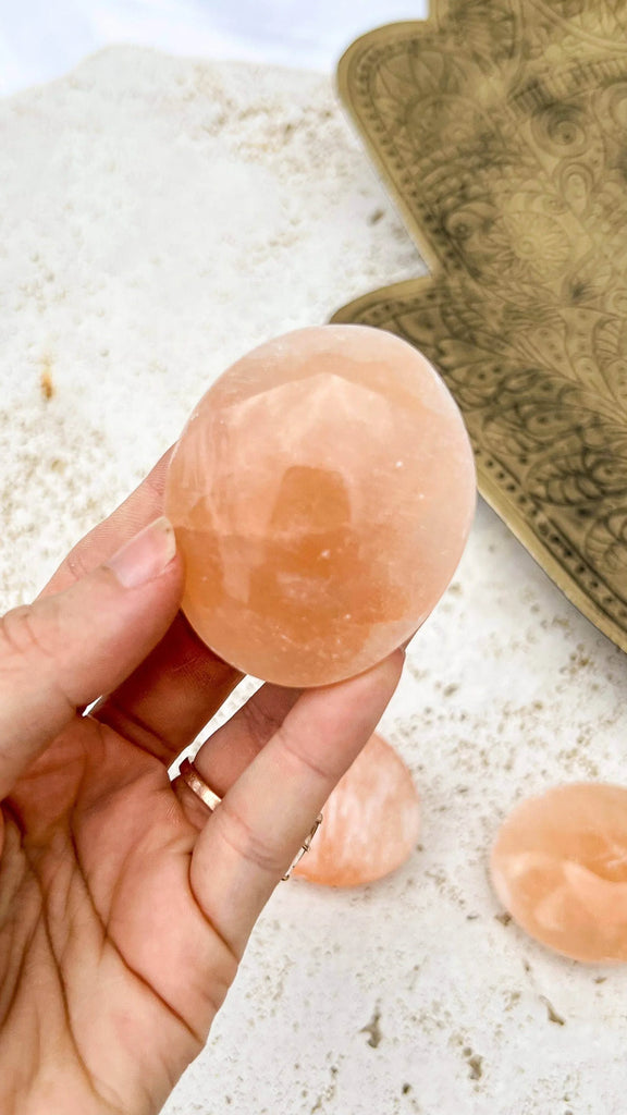 Orange Selenite Palm Stone | One Size - Unearthed Crystals