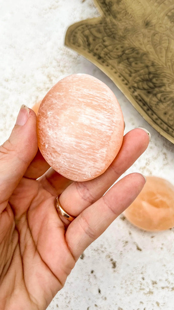 Orange Selenite Palm Stone | One Size - Unearthed Crystals
