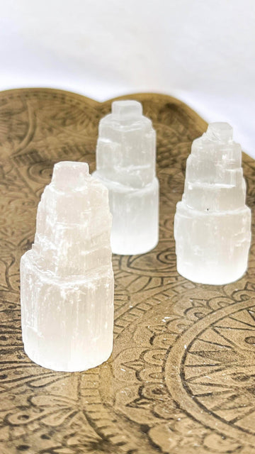 Selenite Tower Carving | Extra Small - Unearthed Crystals