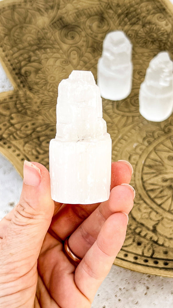 Selenite Tower Carving | Extra Small - Unearthed Crystals