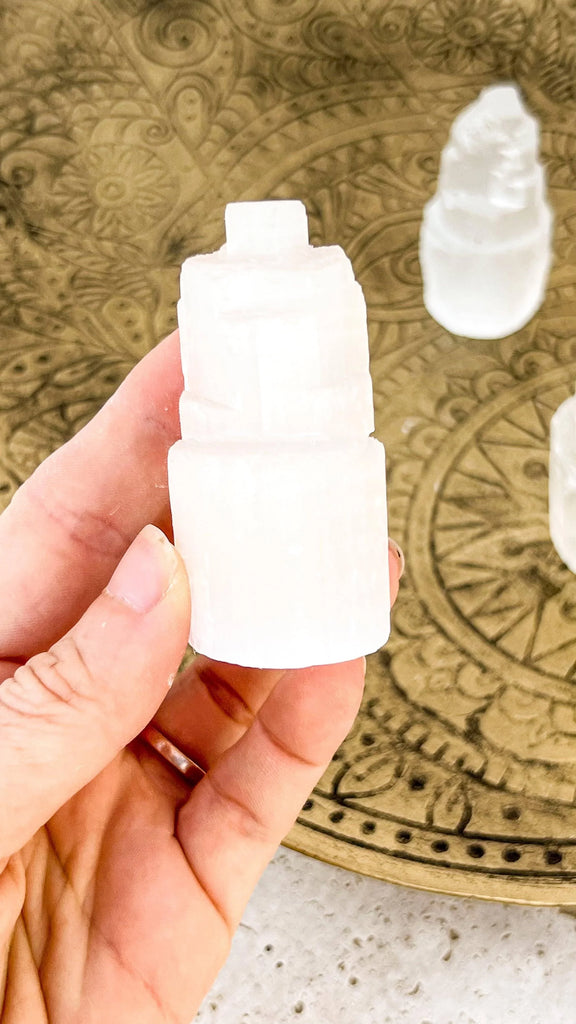 Selenite Tower Carving | Extra Small - Unearthed Crystals