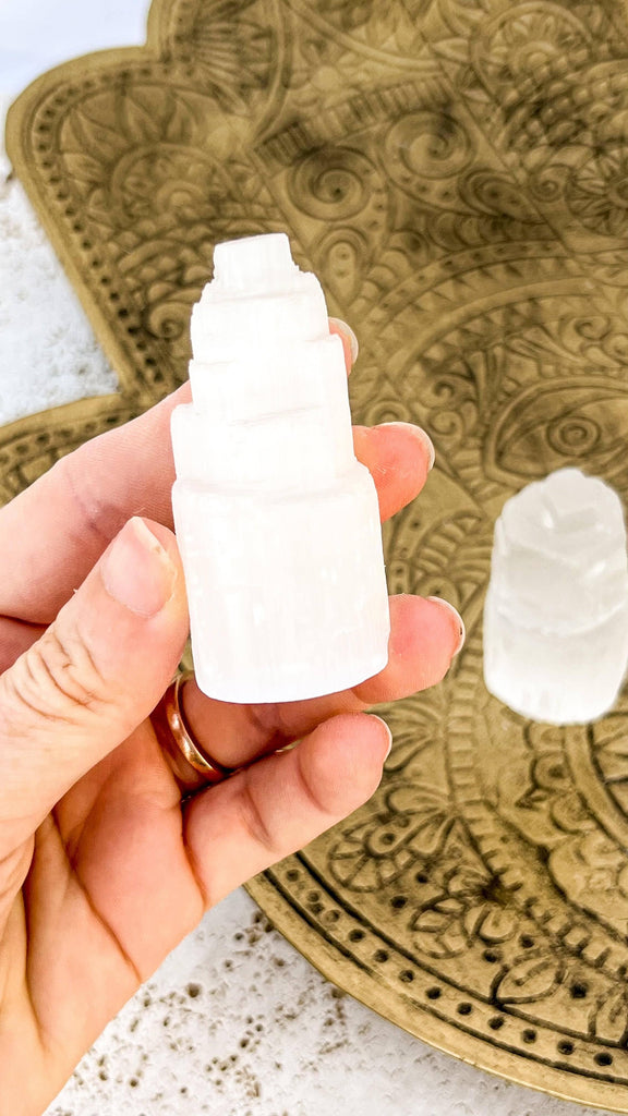 Selenite Tower Carving | Extra Small - Unearthed Crystals