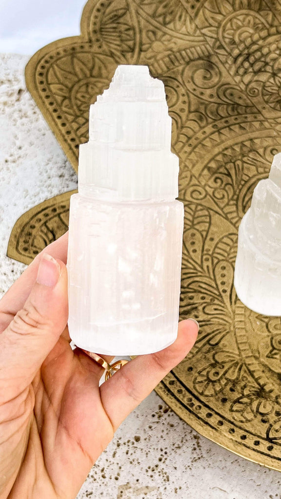 Selenite Tower Carving | Small - Unearthed Crystals