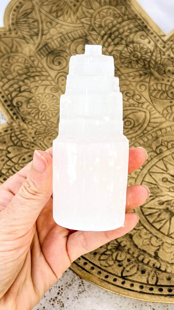 Selenite Tower Carving | Small - Unearthed Crystals
