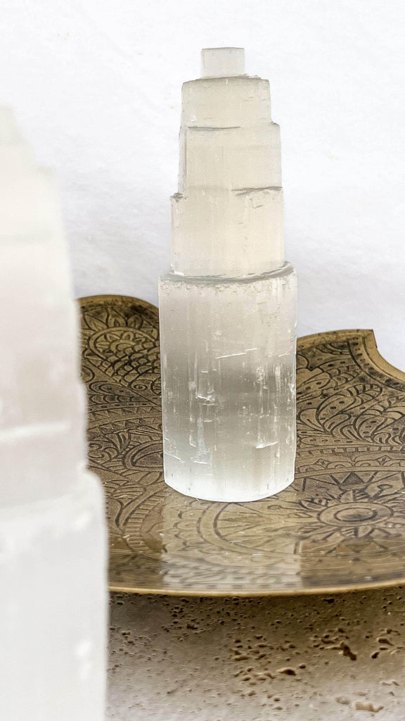 Selenite Tower Carving | Medium - Unearthed Crystals
