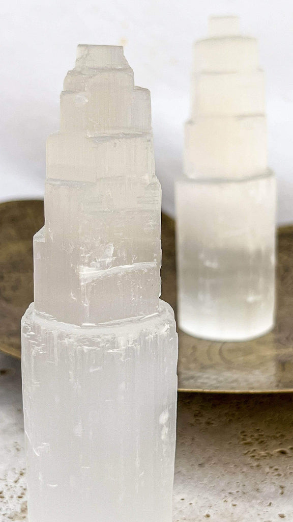 Selenite Tower Carving | Medium - Unearthed Crystals