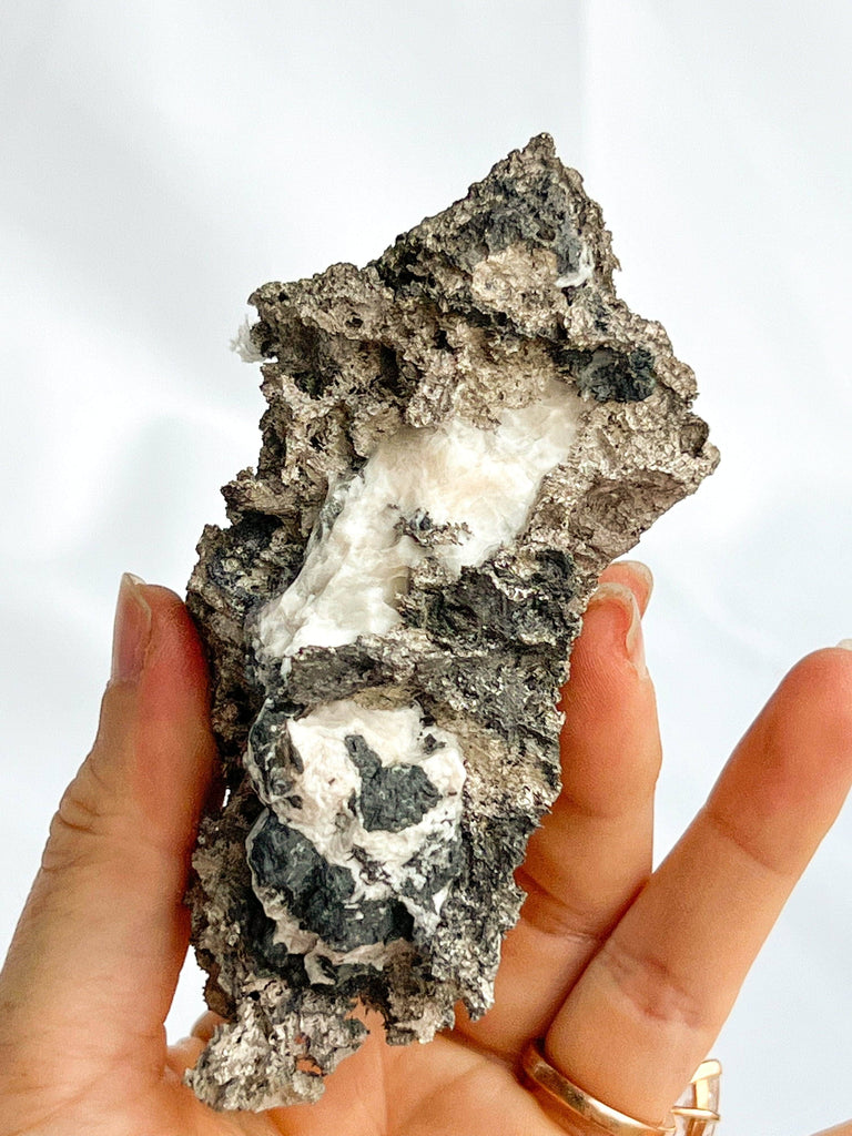 Native Silver in Calcite Specimen - Unearthed Crystals