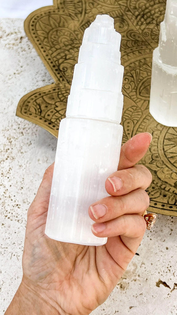 Selenite Tower Carving | Medium - Unearthed Crystals