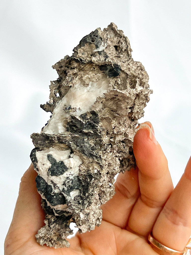 Native Silver in Calcite Specimen - Unearthed Crystals