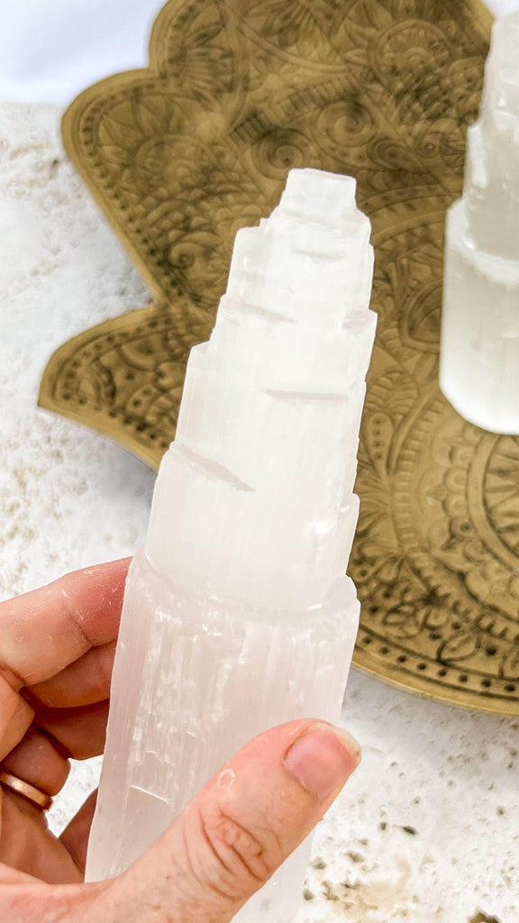 Selenite Tower Carving | Medium - Unearthed Crystals