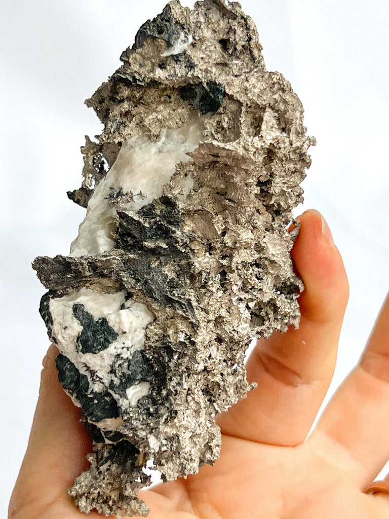 Native Silver in Calcite Specimen - Unearthed Crystals