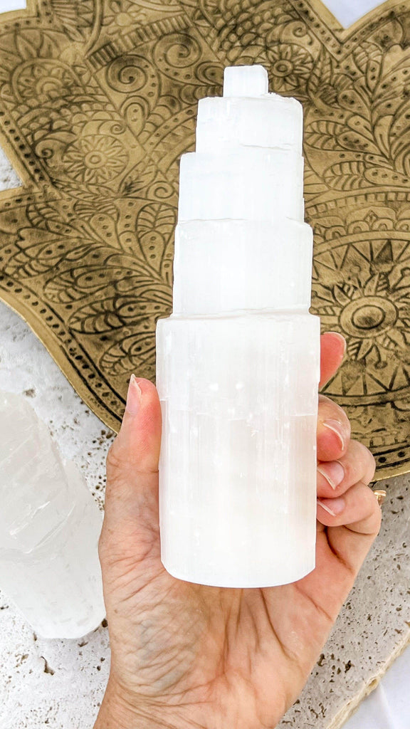 Selenite Tower Carving | Medium - Unearthed Crystals