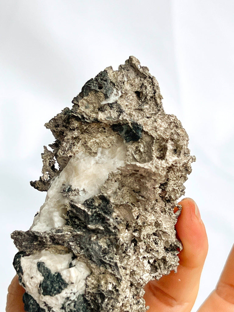 Native Silver in Calcite Specimen - Unearthed Crystals