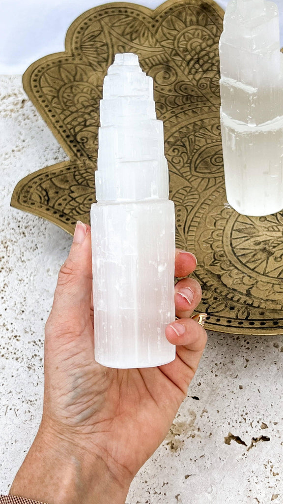Selenite Tower Carving | Medium - Unearthed Crystals