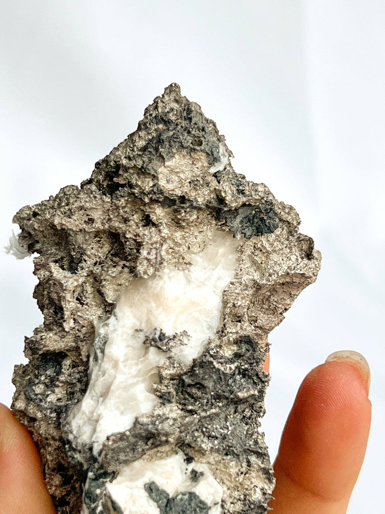 Native Silver in Calcite Specimen - Unearthed Crystals