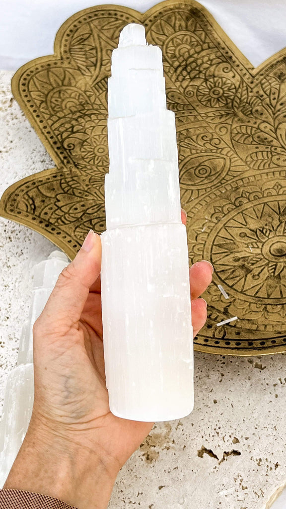 Selenite Tower Carving | Large - Unearthed Crystals